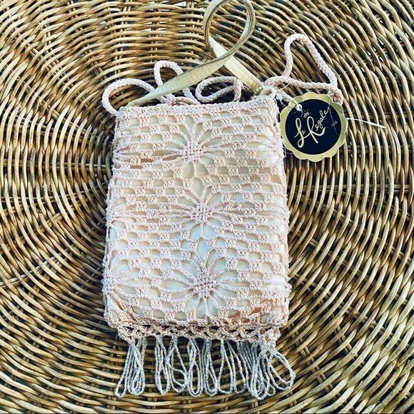 NWT La Regale pink vintage boho macrame beaded purse clutch small evening bag - Picture 2 of 8